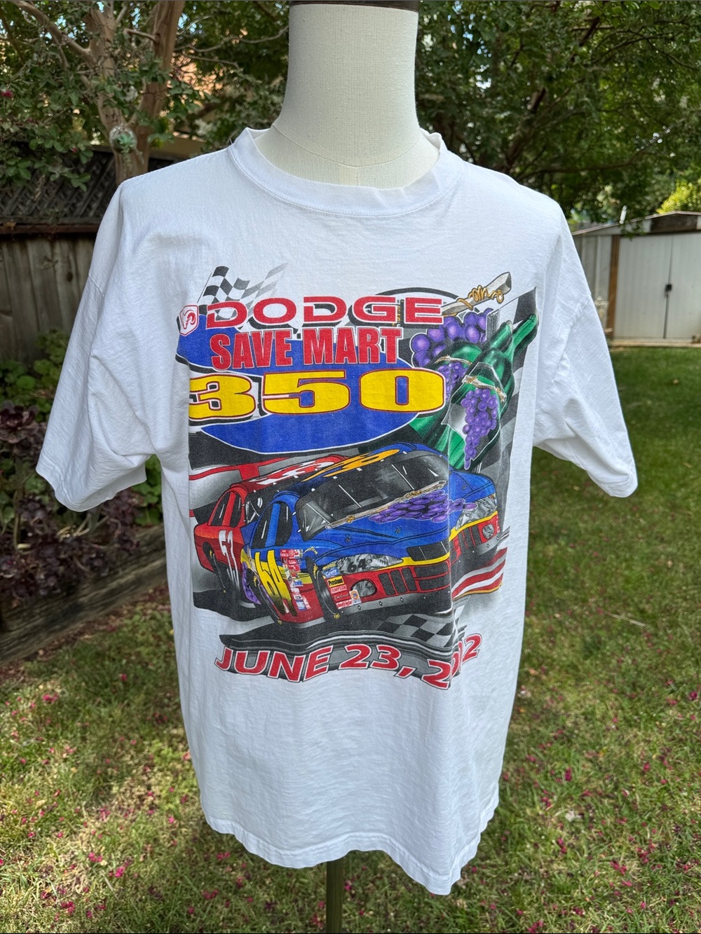 Vintage Nascar 2002 Graphic Tee T-Shirt Dodge Save Mart 350 Men's 2XL *Flaw*